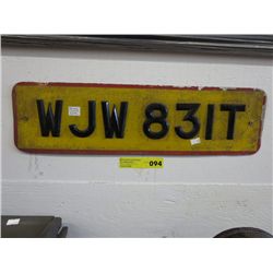 Vintage British license plate
