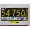 Image 1 : Single BC 1950-51 license plate
