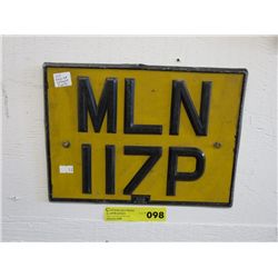 Vintage English license plate