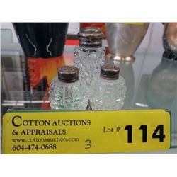 3 Vintage salt & pepper with Sterling tops