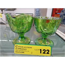 Carnival glass green opalescent cream & sugar