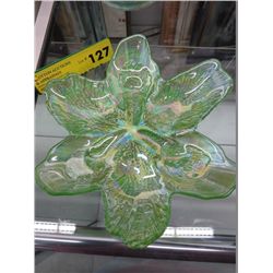 Vintage glass dish, under painted, opalescent green