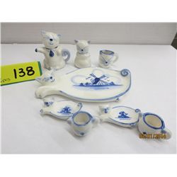 Vintage Delft Miniatures - Cat Tea Set, 8 pcs