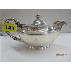 Heavy silver plated covered gravy dish