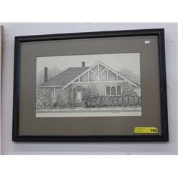 Framed architectural sketch