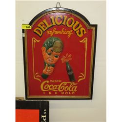 Vintage wood carved Coca Cola sign