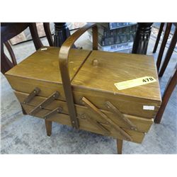 Accordion style sewing basket & contents
