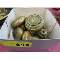 Box of  7 vintage solid brass door knobs