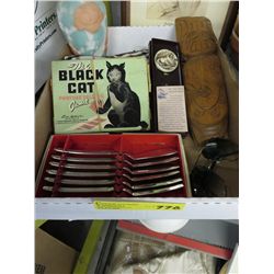 Box containing assorted vintage & decorative items