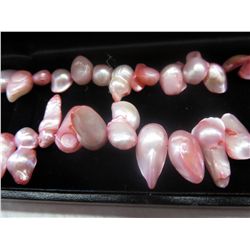 Genuine fresh-water, free form pink pearl necklace
