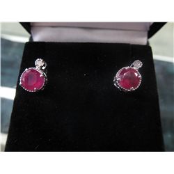 Ruby & diamond stud earrings in .925 silver