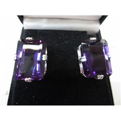 HUGE!! 29.90 carat emerald cut amethyst earrings