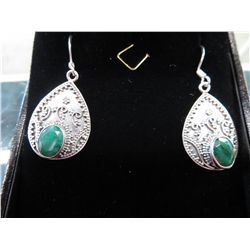 Sterling silver oval cut emerald earrings