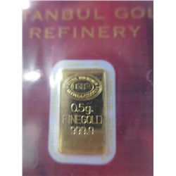 Solid .999 gold 0.5 g certified & serial numbered bar