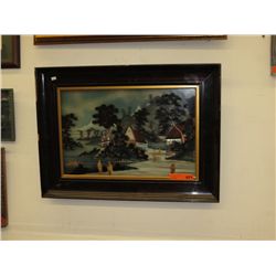 Vintage oriental 3D reverse painted picture.
