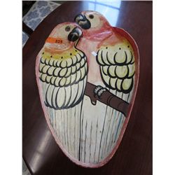 Hand painted parrot tray 23" long, 14" wide