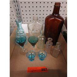 Box of vintage glass & collectible bottles