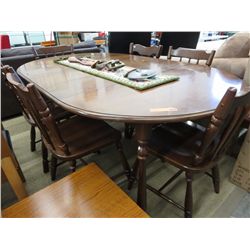 Table, 3 leaves & six chairs
