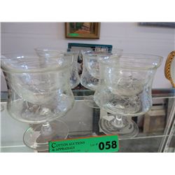 Four 1980's etched crystal shrimp cocktail glasses
