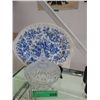 Image 1 : Pressed glass dish & blue & white platter