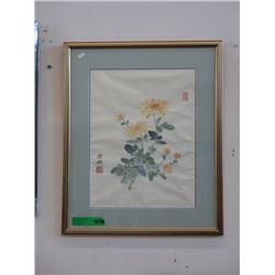 Framed Oriental floral picture