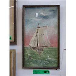 Vintage paint on board of a sailing boat