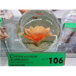 4" dia paperweight with flowers & dragonflies