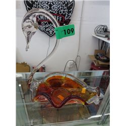 Vintage orange & clear glass swan