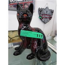 Vintage 1970's glazed red & black ceramic cat