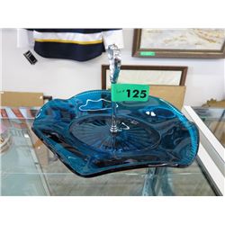 Vintage Blue pressed glass dessert tray