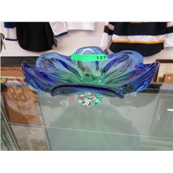 Blue & green art glass dish