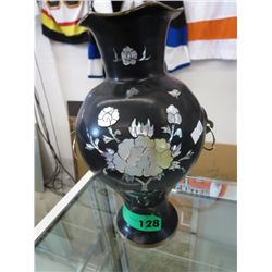 Enamelled brass vase with mother of pearl inlaid