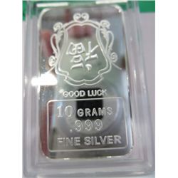 Silver bar, "Good Luck" design
