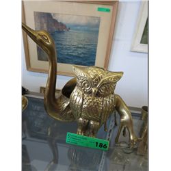 3 pieces of vintage brass -includes owl bank