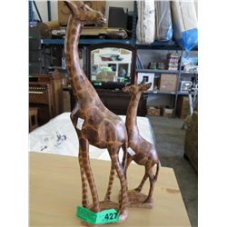 Pair of carved wood giraffes