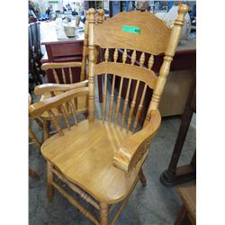 Oak Carver chair, stretcher base