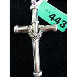 Leather & silver crucifix 4" x 2.25"
