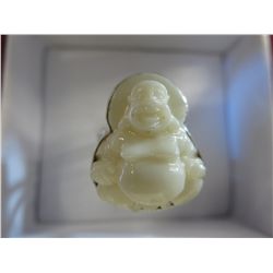 .925 Silver, white coral carved Buddha ring