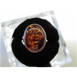 Baltic amber, sterling silver ring