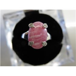 Rhodonite gemstone ring with 4 claw set diamonds