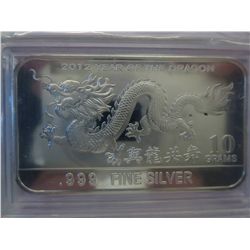 2012 .999 solid silver Year of the Dragon bar