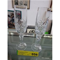 Two pinwheel crystal champagne flutes