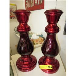 Pair of oversized candleholders - glass, red
