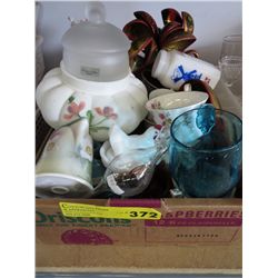 Tray of vintage china, glass and decorative items