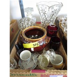 Box of vintage glass, ceramic & china