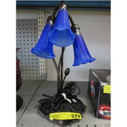 Desk lamp with blue glass floral shades
