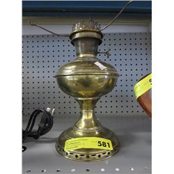 Brass oil lamp, no shade. 11" t x 7" dia.
