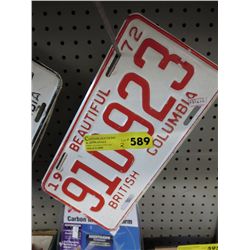 Pair of 1972 British Columbia License plates