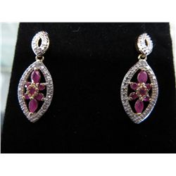 Brand new ruby & diamond drop earrings in silver