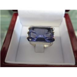Emerald cut Iolite gemstone ring in .925 silver